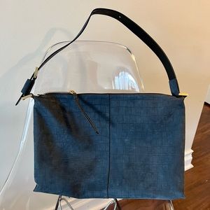 All Saints navy suede croc shoulder bag
